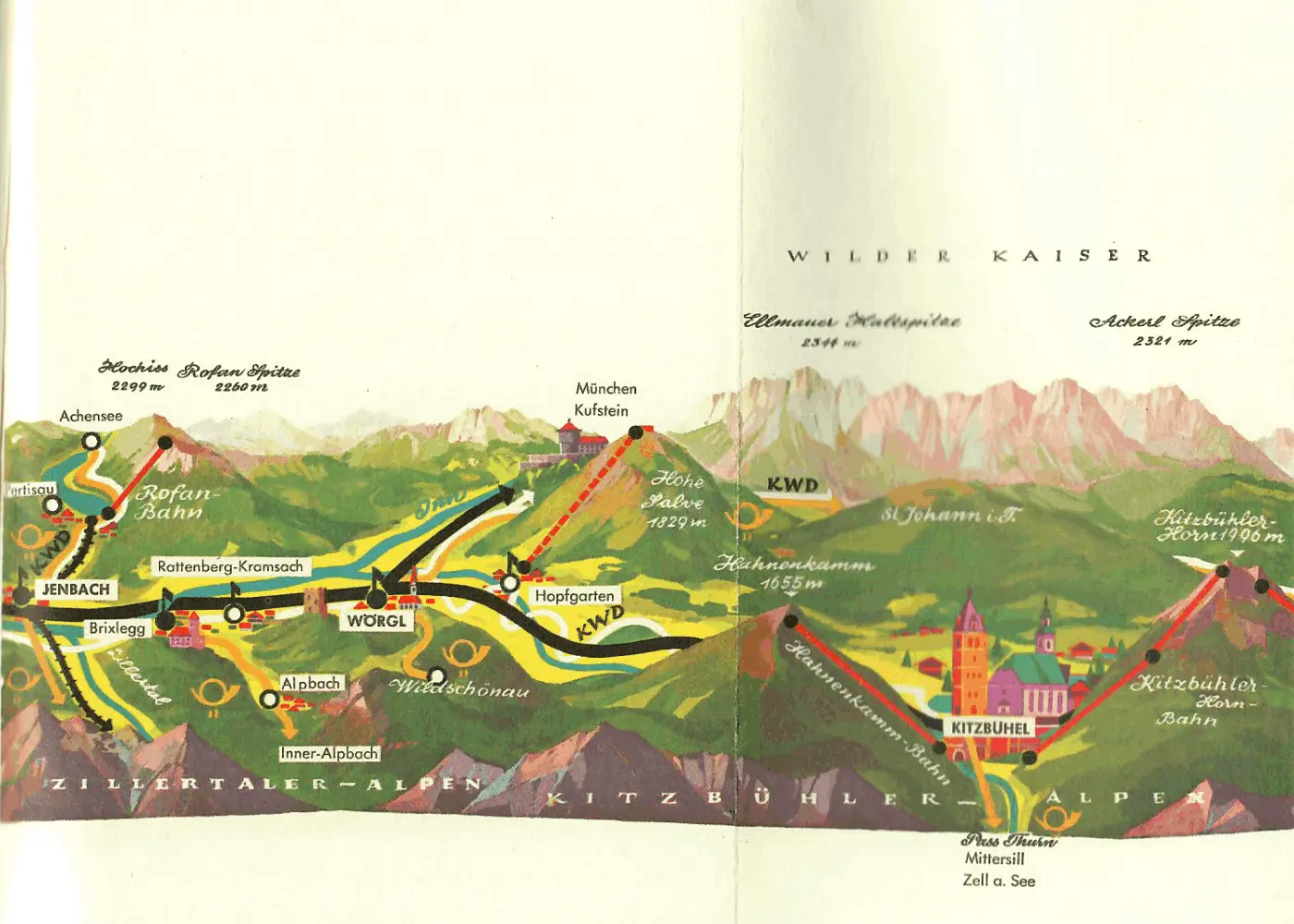 alte Landkarte vom Tiroler Unterland - Vespa-Touren auf Motorroller-Routen durch Österreich
