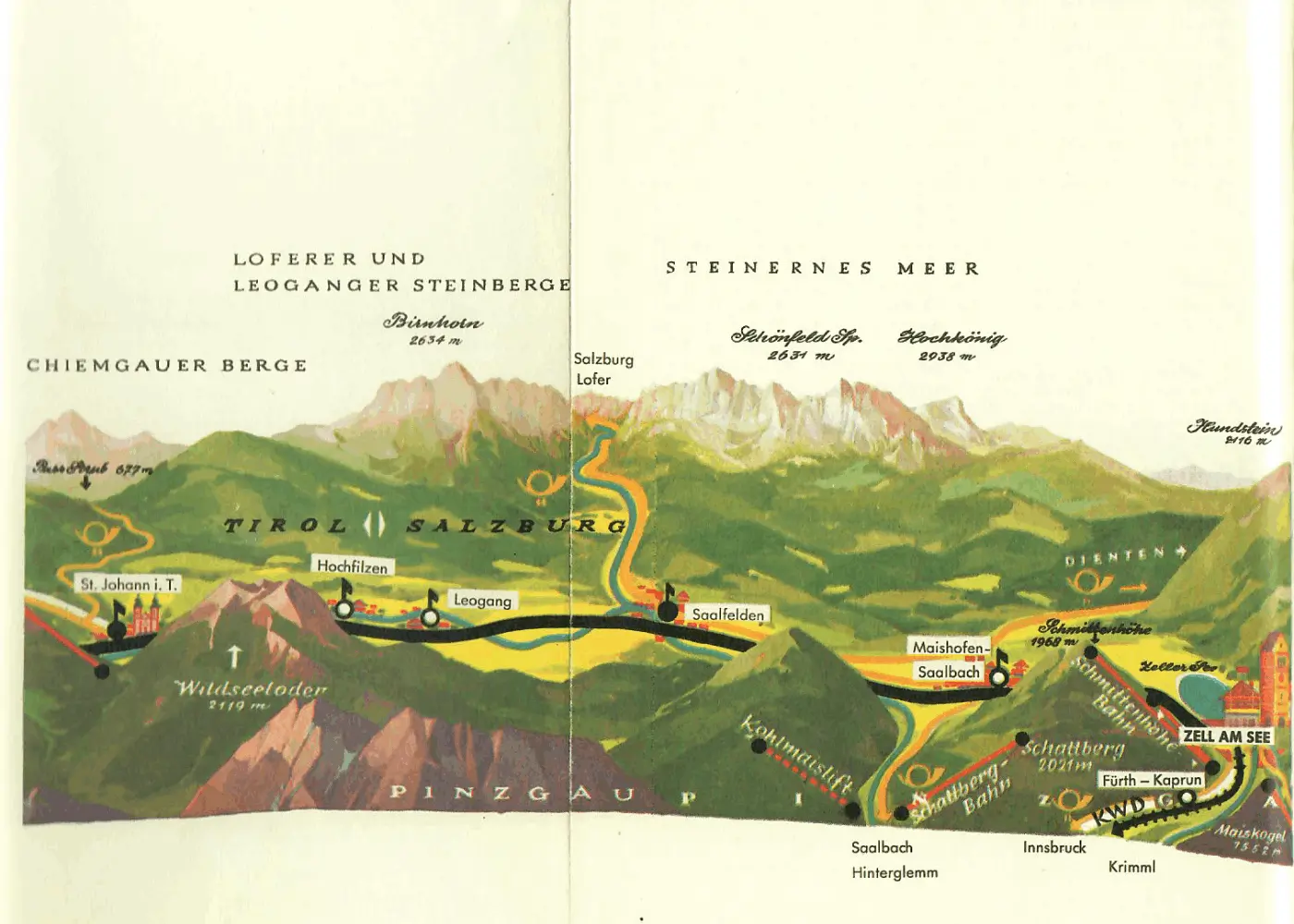 alte Landkarte vom Steinernen Meer - Vespa-Touren auf Motorroller-Routen durch Österreich