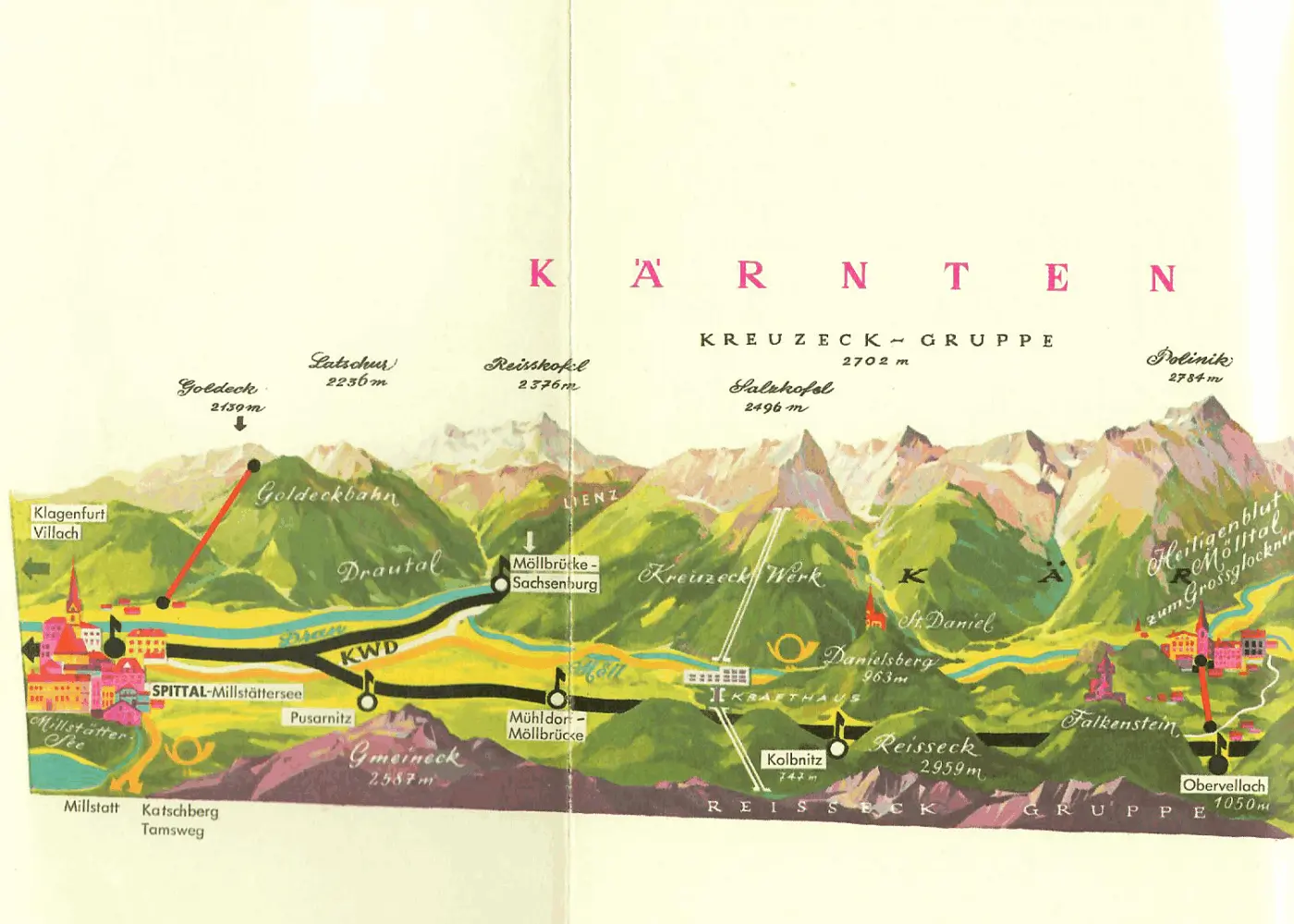 alte Landkarte von Kärnten - Vespa-Touren auf Motorroller-Routen durch Österreich