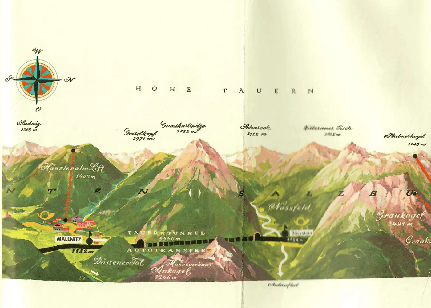 alte Landkarte der Tauernschleuse - Vespa-Touren auf Motorroller-Routen durch Österreich