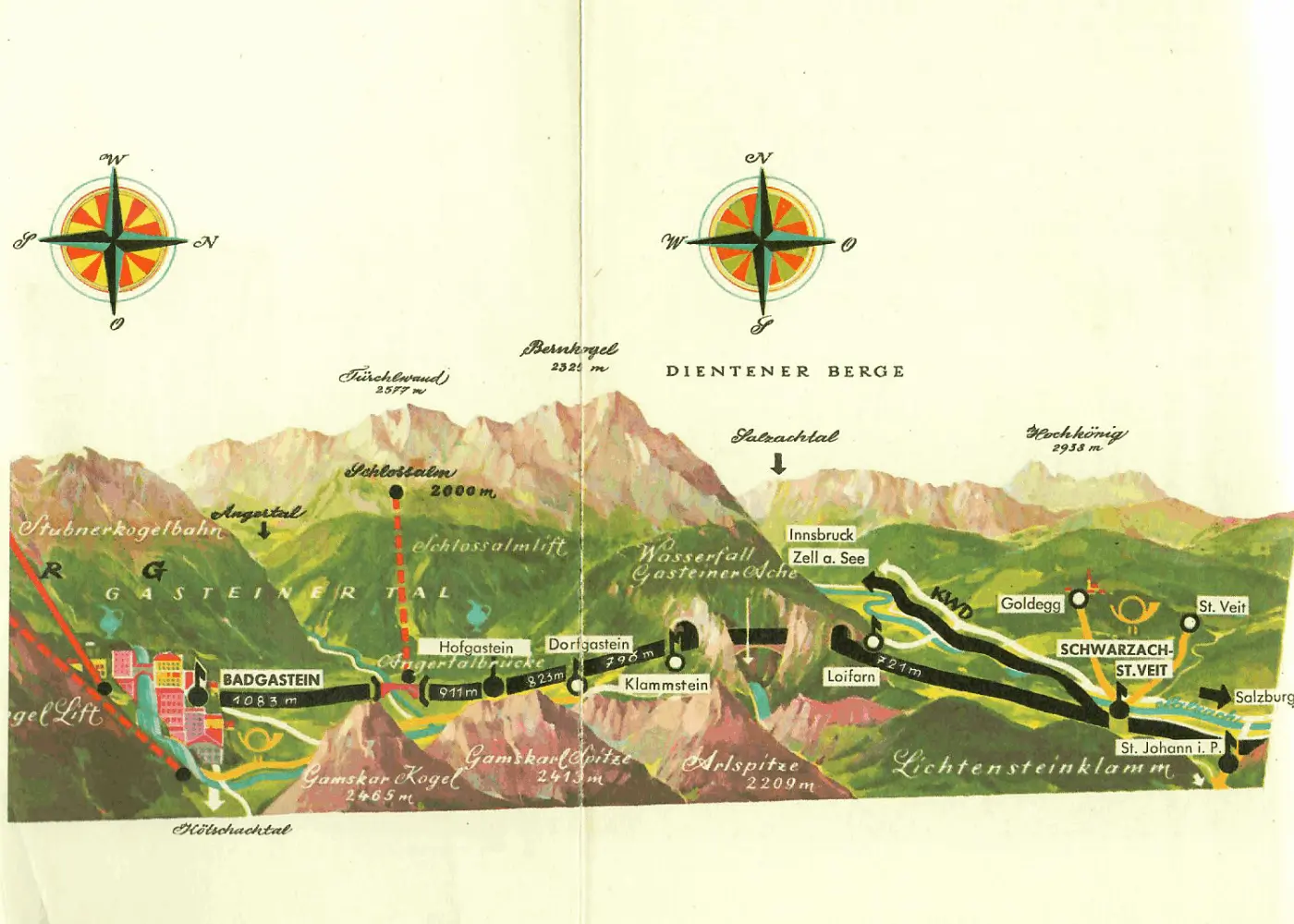 alte Landkarte vom Gasteinertal - Vespa-Touren auf Motorroller-Routen durch Österreich