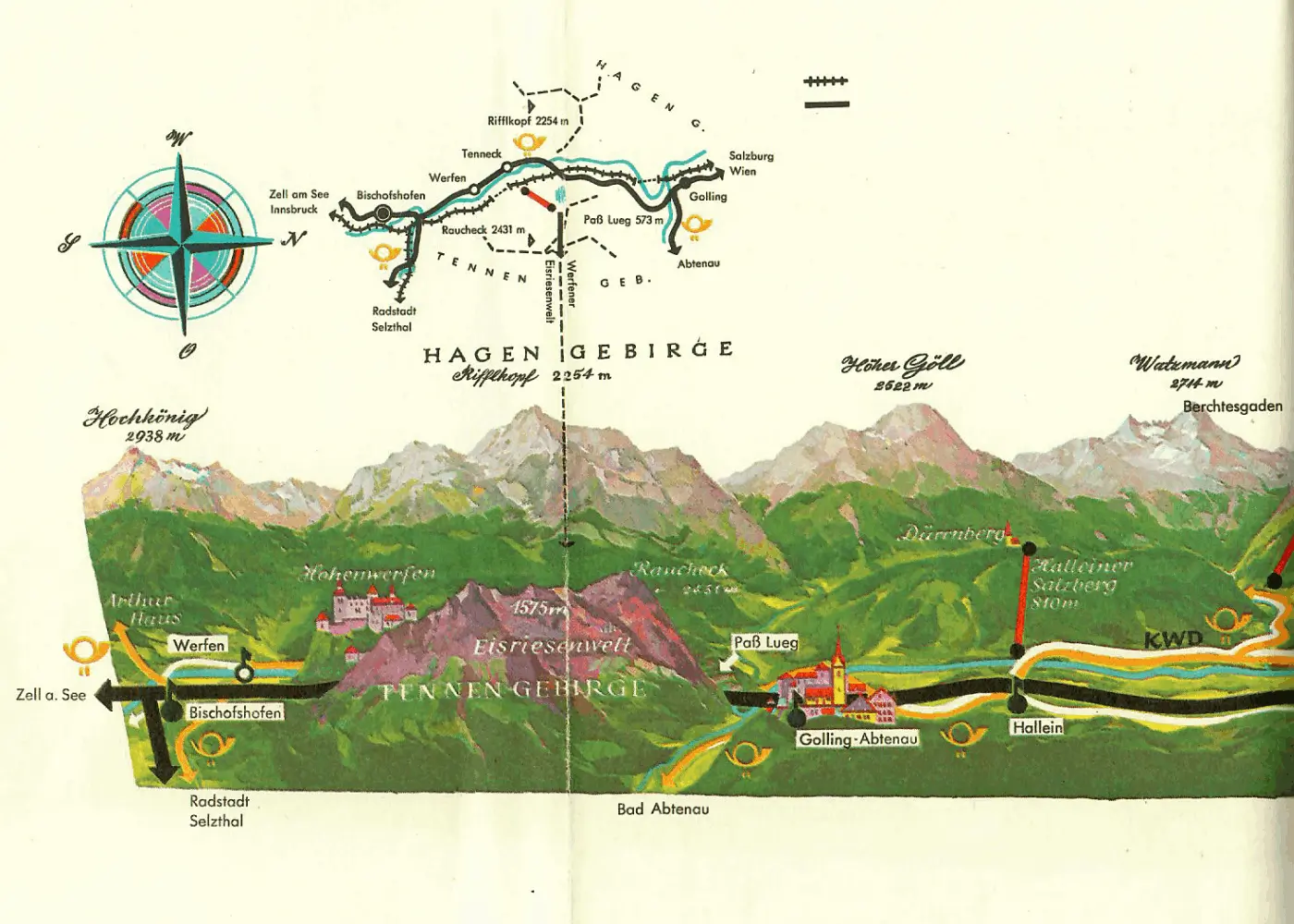alte Landkarte vom Tennengebirge - Vespa-Touren auf Motorroller-Routen durch Österreich