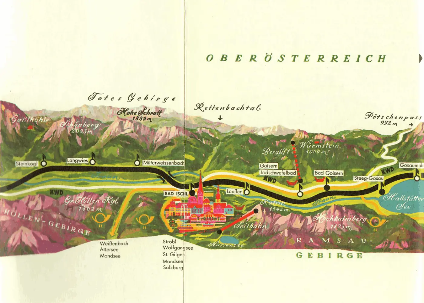 alte Landkarte vom Salzkammergut - Vespa-Touren auf Motorroller-Routen durch Österreich